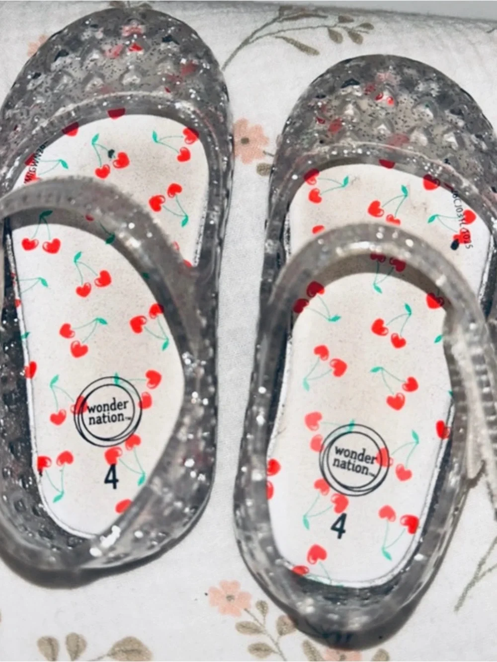 wonder nation Silver Glitter Jelly Mary Jane Sandals with Cherry Insole